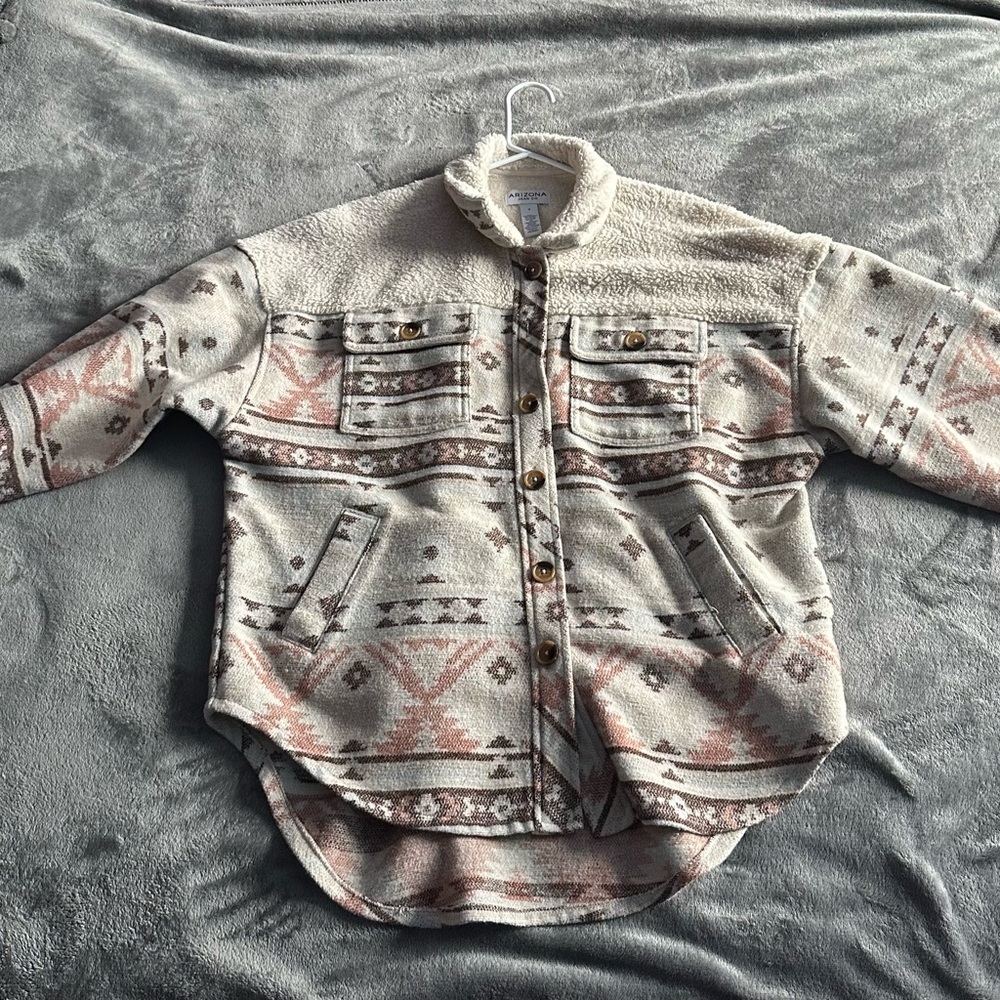 Patterned Button-Up Sherpa oversized Jacket